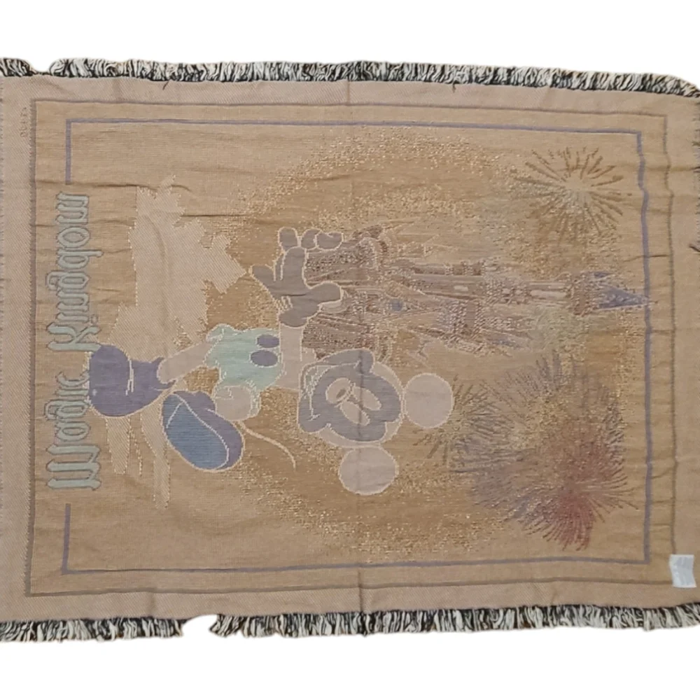 Walt Disney World Magic Kingdom Mickey Mouse Throw Blanket 60x42 Woven Tapestry